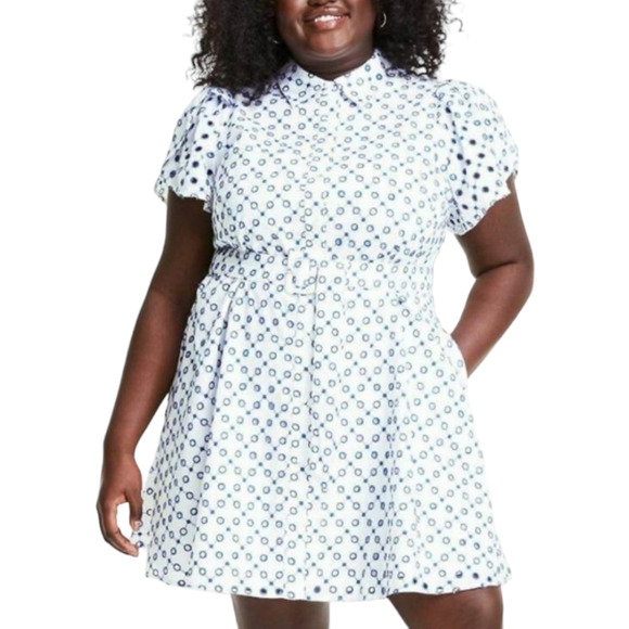 ALEXIS X Target Mini Dress Plus White Blue Dot Tulip Sleeve Eyelet Shirt 4X NWOT - Picture 1 of 12